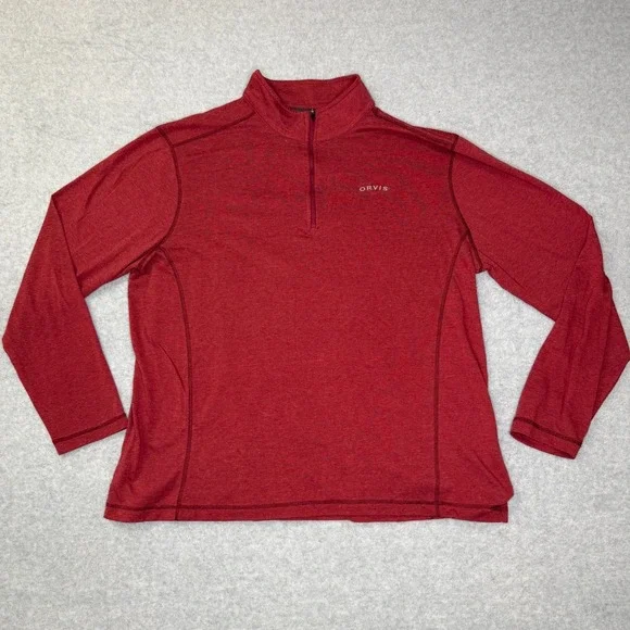 Orvis Classic Collection Mens XL Quarter Zip Pullover Heather Red Long‎ Sleeve