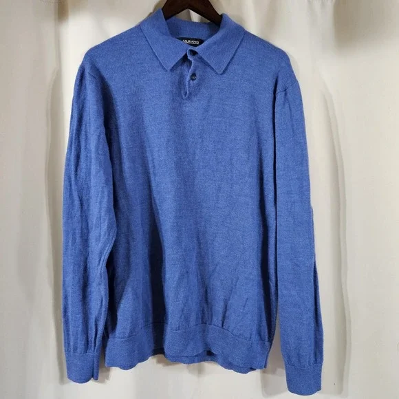 MURANO‎ 100% Merino Wool Sweater Mens 2XLT Blue Polo Long Sleeve Australia