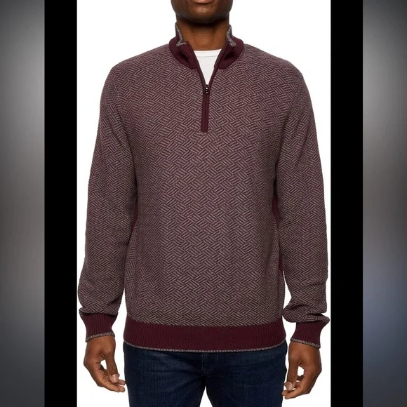 Robert Graham Rhett Burgundy 1/4 Zip Merino Cotton Blend Sweater size 3XL