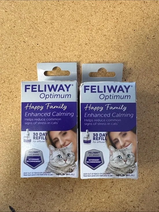 2x Feliway Optimum Diffuser Refills happy family enhanced calming