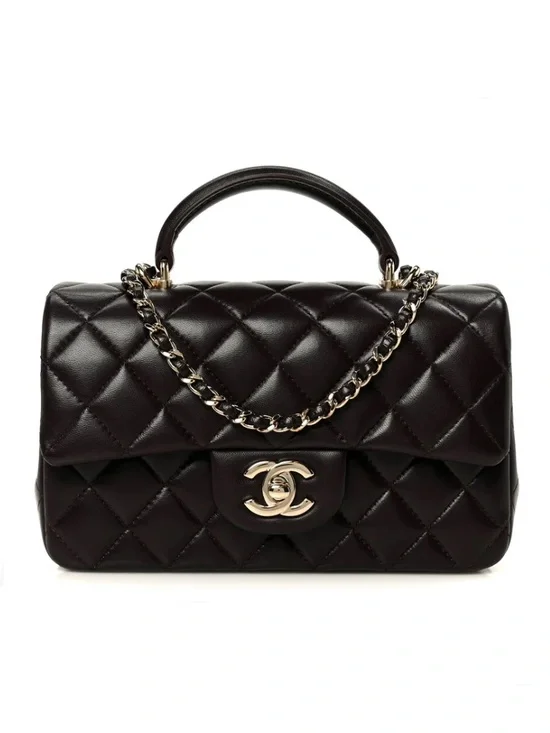 Chanel Classic Mini Rectangular Top Handle Quilted Lambskin Gold tone hardware