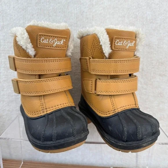 Cat & Jack Toddler Size 5 Duck Boots Tan Black Faux Fur Thermolite Winter