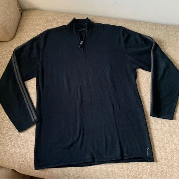 DKNY Sweater Men's Size XXL Black/Gray 1/4 Zip Mock Neck Normcore Preppy Causal