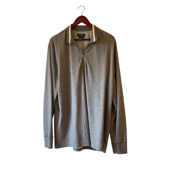 Polo Ralph‎ Lauren Men Gray Long Sleeve Quarter Zip Pullover Sweatshirt Large