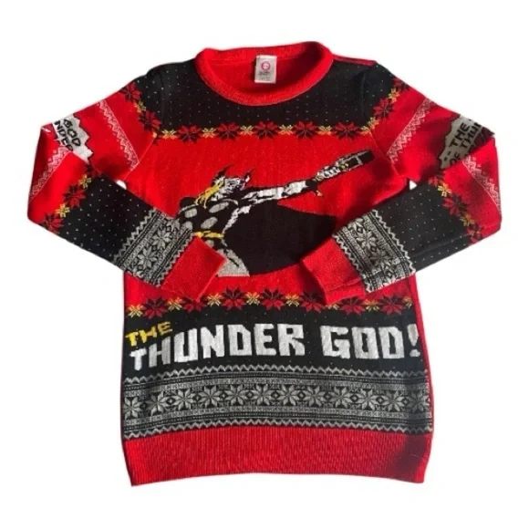 NUMSKULL-THE GOD OF THUNDER-THOR HOLIDAY SWEATER-MENS XS
