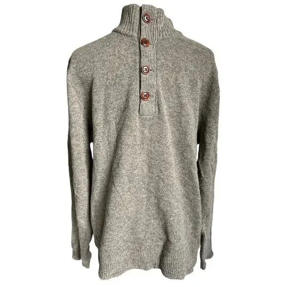 J. Crew Men’s Size‎ Large 100% Lambswool Button Front Mock Neck Sweater
