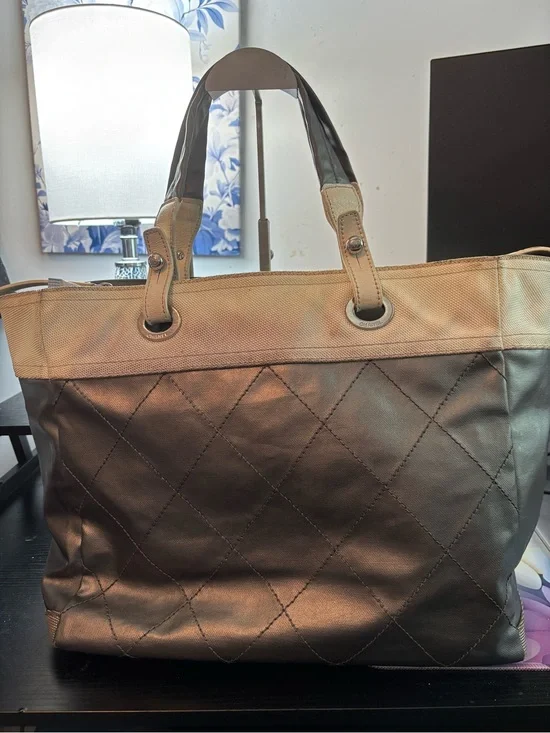 Authentic CHANEL Paris-Biarritz Coated Canvas Tote Bag MM W/Hologram & Foil Tag