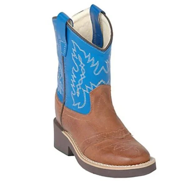 Old‎ West Kids Tan Canyon Blue Top Saddle Vamp Western Boot Size 2
