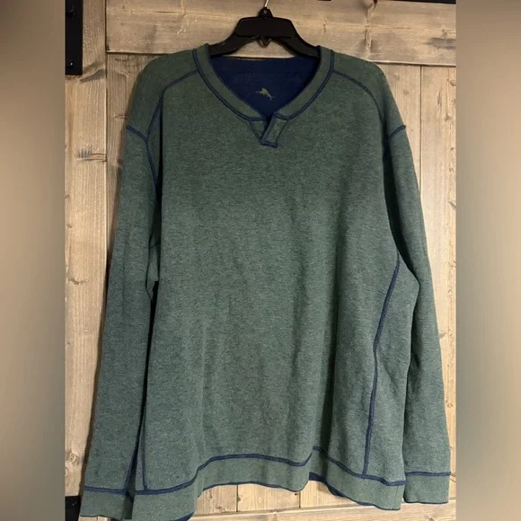 Tommy Bahama Reversible Long Sleeve Pullover 🐚 | Green & Navy Stitch | Fits XL