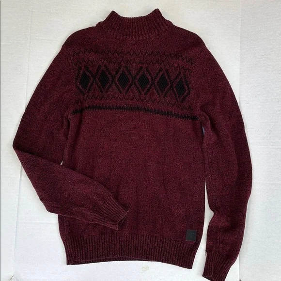 Guess Burgundy and Black Men's Cardigan Sweater SZ S