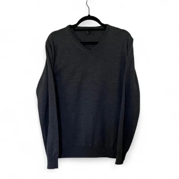 Paolo Mondo Italian Made Wool Men's Dark Grey V-Neck Sweater