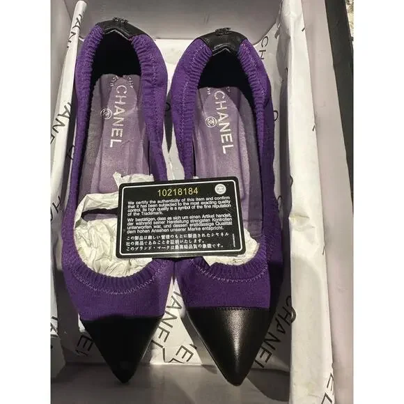 Chanel Purple Black Pointed Flats EUC Orig Box COA Sz 38.5