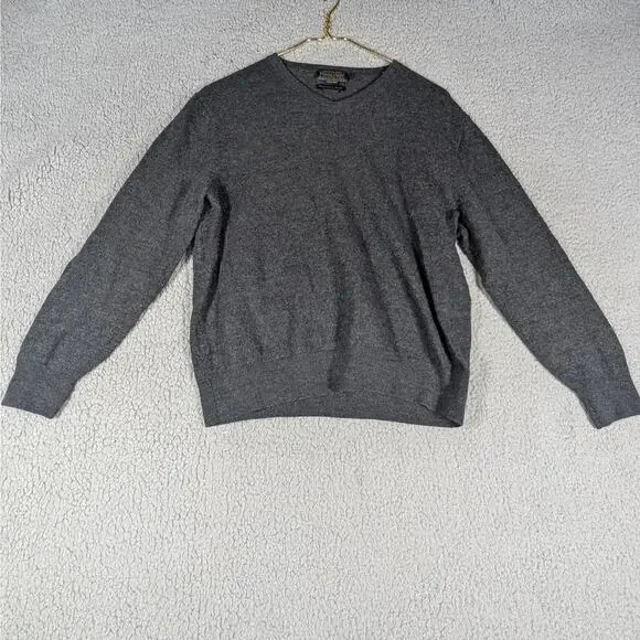 Pendleton Sweater Mens Large Gray Washable Wool Merino V Neck Pullover Classic