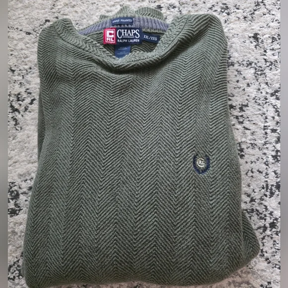Vintage Chaps Ralph Lauren Hand Framed Knit Crewneck Sweater Mens XXL Green