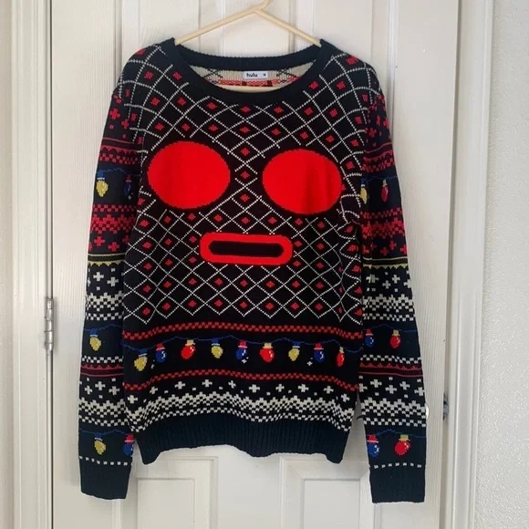 Hulu Pooka! Knitted Holiday Christmas Light Sweater Black Medium