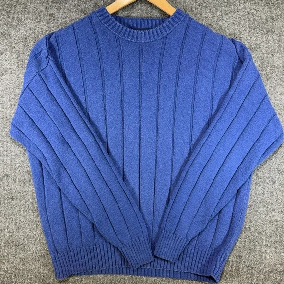 Britches Great Outdoors Ribbed Knit Sweater Mens Large Blue Vintage Made in USA