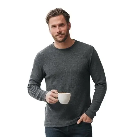 Travis Mathew $140 Cloud Waffle Crew Charcoal Comfort Longe Sleeve Shirt S