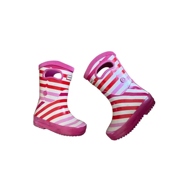 Hunter x Target pink and red striped youth rain boots