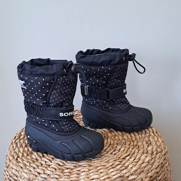 Sorel Toddler Girls Snow‎ Flurry Black Polka Dot Winter Waterproof Boots S-10