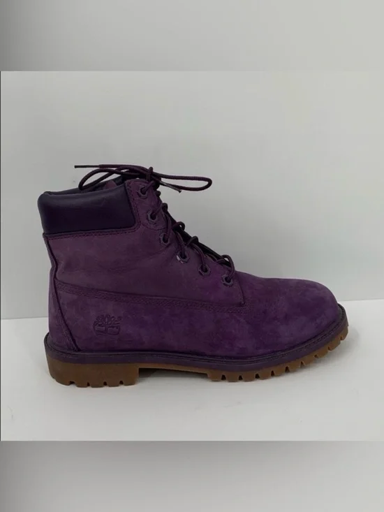 Timberland waterproof lace-up winter boots combat purple suede leather girls 6