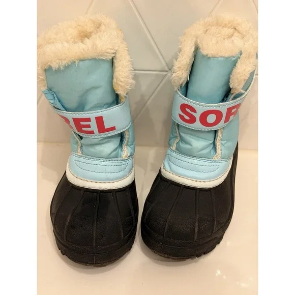 Sorel Kids Snow Boots Size 12 Blue Faux Fur Waterproof Winter Boots‎ NC1960