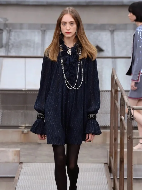 CHANEL‎ Spring/Summer 2020 RTW Navy Pleated Ruffled Mini Dress Size 34 (XS)