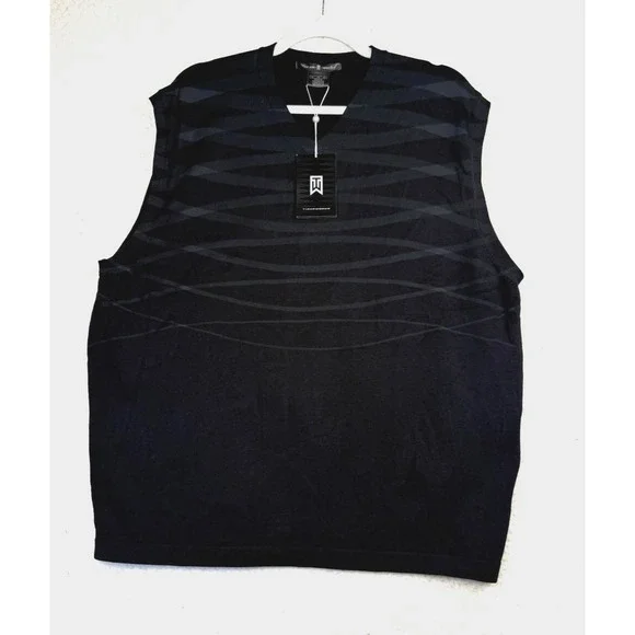 Tiger‎ Woods Vest Mens XL Black Geometric Knit Sweater Polyamide Spandex V-Neck