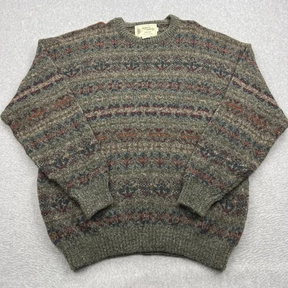 Nor' Easterly Sweater Mens XL Gray Fair Isle Wool Crewneck Made in Scotland