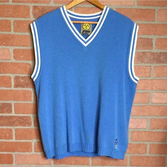 Vintage 90s Groove Blue Sweater Vest White Stripes Size L Preppy Golf Streetwear