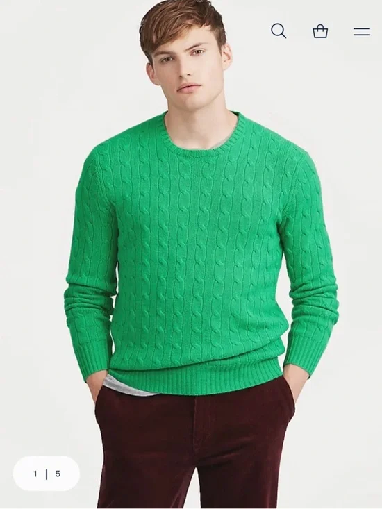 $498 Polo Ralph Lauren Men's The Iconic Cable-Knit Cashmere Jumper, Green, XL