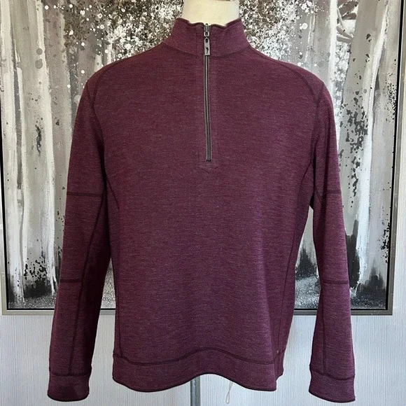 Tommy Bahama Reversible Half-Zip Pullover Red/Heather Cotton Blend Sweater - L