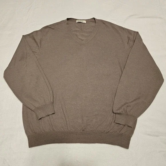 Kinross Cashmere Sweater Mens L*missing Size Tag*Taupe Beige V Neck Long Sleeve