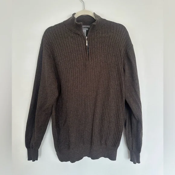 Geoffrey Beene Ribbed Quarter Zip Sweater XL Cotton Cashmere Blend EUC