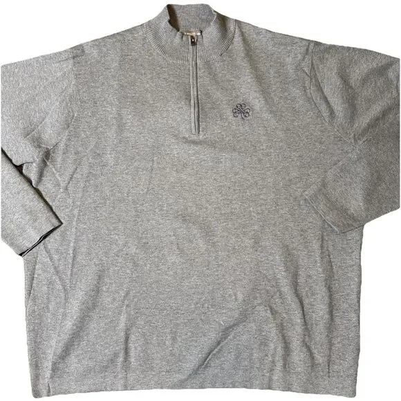 Peter Millar Quarter Zip Mock Neck Sweater XXL Gray Cotton Blend Golf‎ Logo*