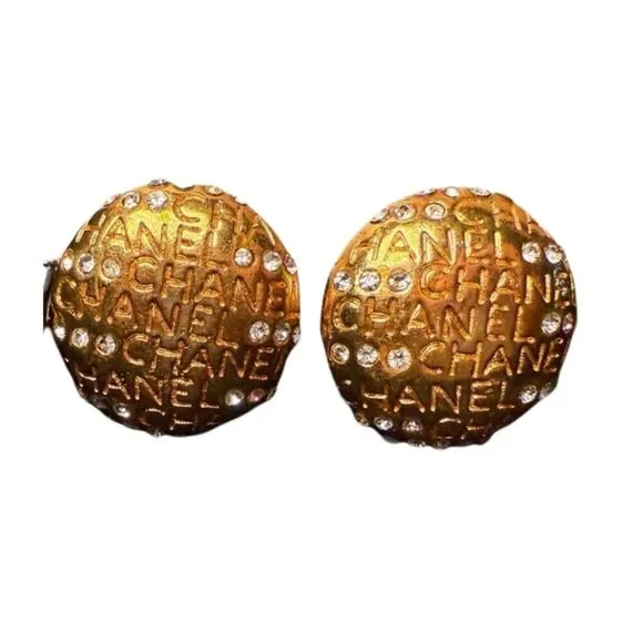 Chanel Vintage Clip-On Earrings, Gold with Crystals