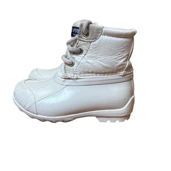 Sperry Saltwater Duck Boots Kids White Shimmer Waterproof Rain Boots SIZE 7M