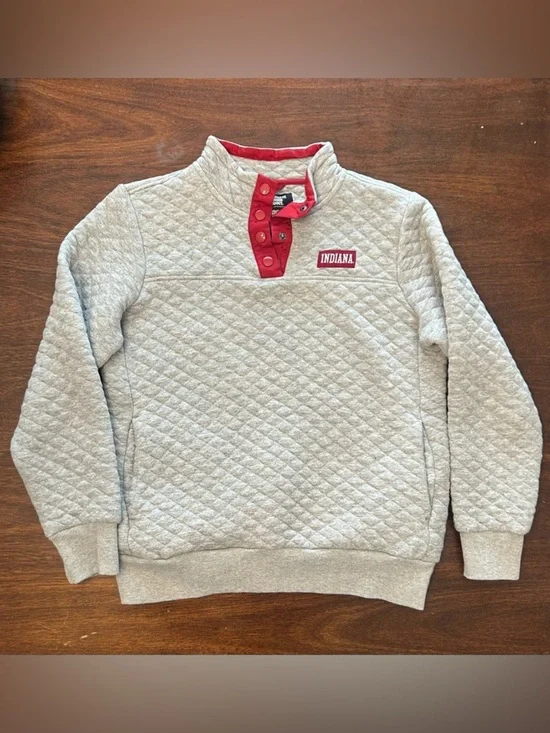 47 Brand Indiana Quilted Crewneck Sweatshirt - Light Gray with Red Trim