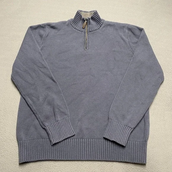Eddie Bauer Sweater Mens Large Tall Blue Half Zip Cotton Mock Neck‎ Pullover