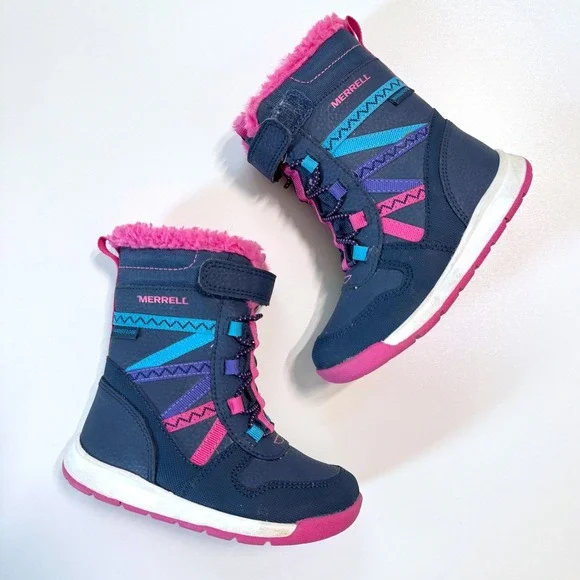 Merrell Snow Crush Winter Boots Toddler Kids Navy Pink‎ Waterproof ML165204 8M