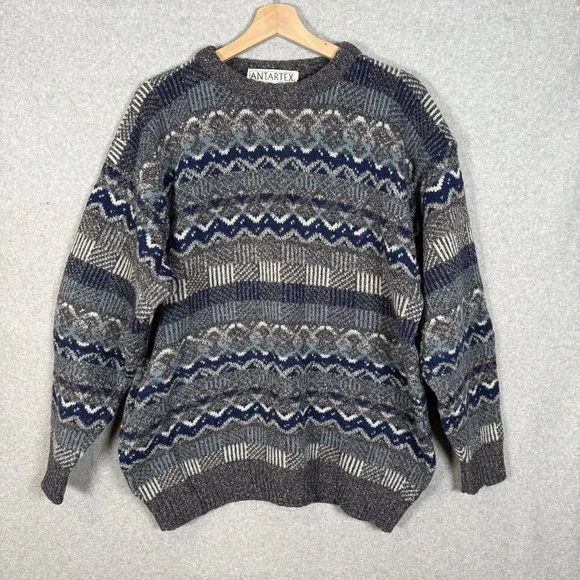Antartex Sweater Mens XL Wool Silk Vintage 90s Patterned