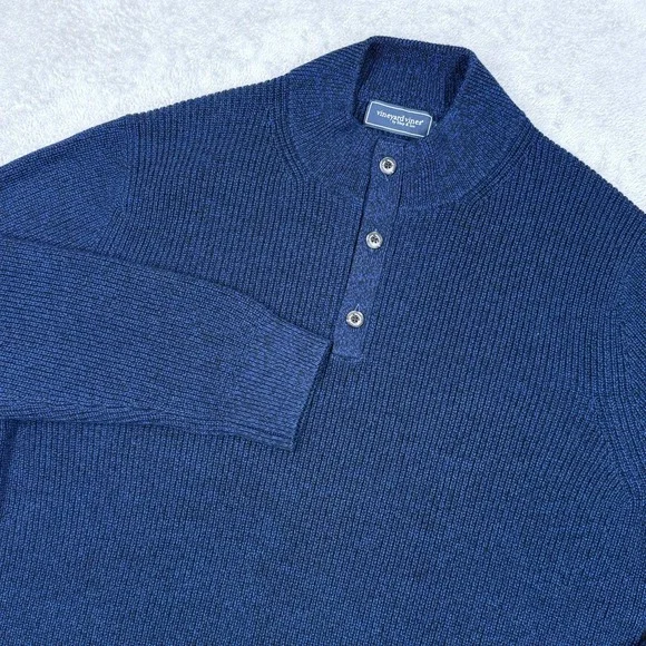 Vineyard Vines Oysterman Merino Wool Sweater Mens 2XL Blue Soft 1/4 Button Knit‎