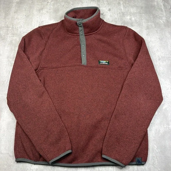LL Bean Slightly Fitted 1/4 Snap Up Fleece Pullover Sweater Red Men's Size M