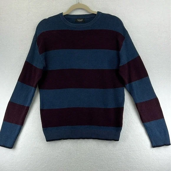 Zara Man Pullover Sweater Sz S/M* Blue/Purple Crew Neck Striped Cotton Blend