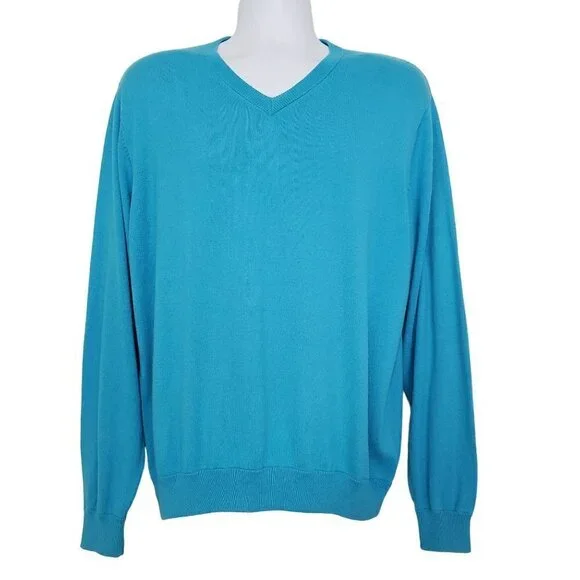 Alashan Cotton Cashmere Sweater Blue V Neck Pullover Mens Sz Large