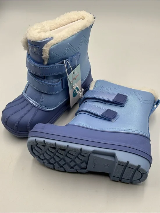 Cat & Jack Kids Winter Snow Boots Size 12 Iridescent Blue Faux Fur Lined Hook