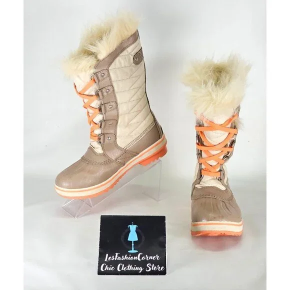 Sorel Kids Youth Cream Tan Orange Tofino II Waterproof Winter Snow Boots Sz 4