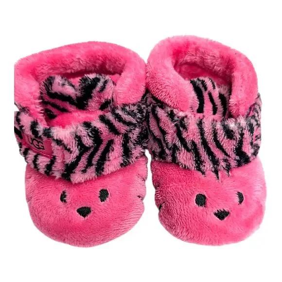 UGGS Baby Booties Size 2/3 6 months Hot Pink Plush Bixbee‎ Tiger Stuffie Boots