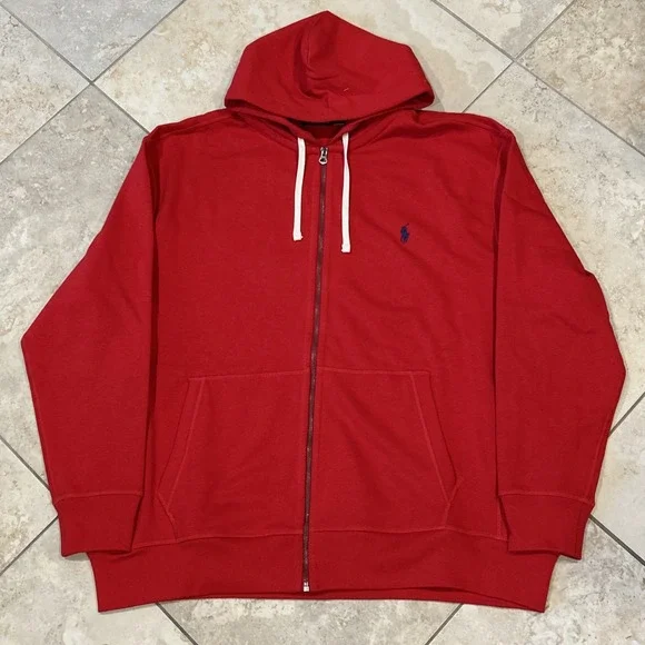 Polo Ralph Lauren Fleece Full-Zip Hoodie Mens 2XB Red Zip Up Comfortable Pony