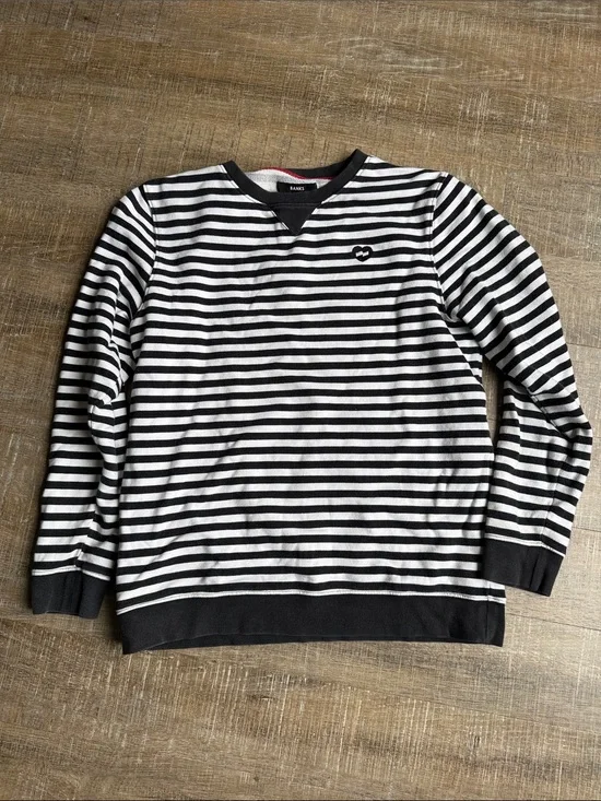 Banks Journal Navy White Stripe Crewneck Sweatshirt Embroidered Logo L
