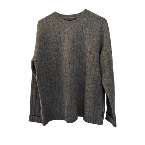 Men's Vintage Abercrombie‎ & Fitch Wool Cableknit Sweater, Gray, Size S (L)
